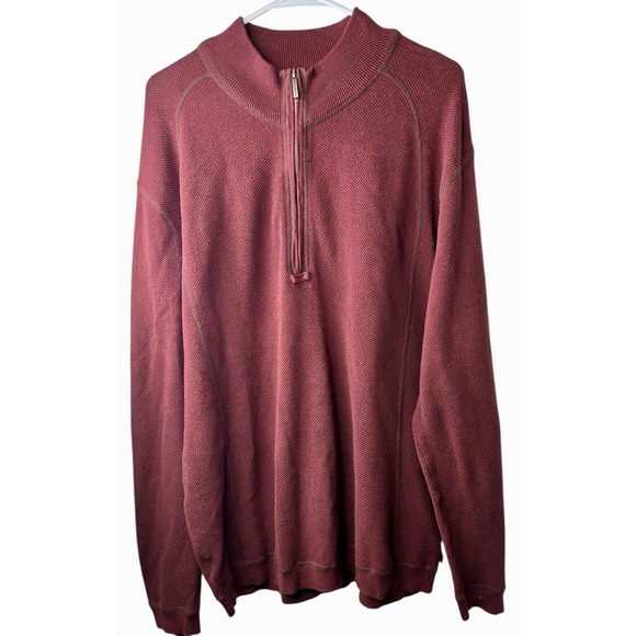 Tommy Bahama Sweater Mens Extra Large Burgundy‎ Quarter Zip Pullover Long Sleeve - Picture 1 of 3
